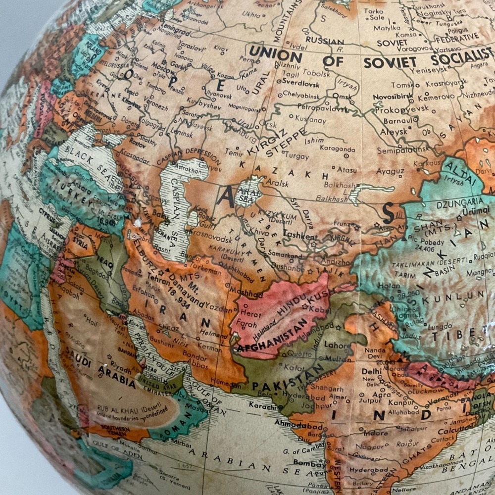 Vintage Replogle‎ 12" Globe USSR Raised Relief Cold War World Classic Tolman - Picture 7 of 16